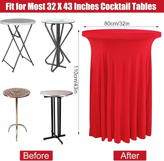 4 Packs 32 x 43 Inch Spandex Round Cocktail Table Skirts Stretch Cocktail Table Cover Fitted High Top Tables for Wedding Bar Party Banquet (Red)