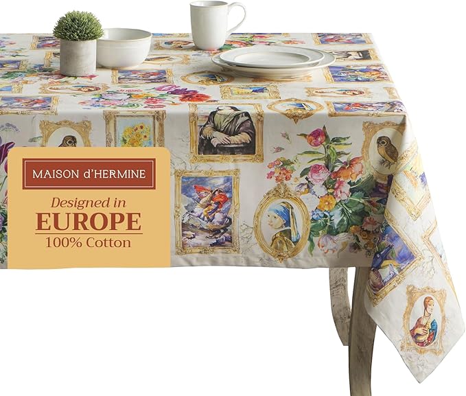 Maison d' Hermine Table Cloth Rectangle Table 100% Cotton 60 x 108 Inches Tablecloth Reusable Decorative for Dining Room Farmhouse Home Valentines Day Decorations Spring Summer - Masterpiece