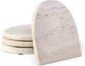 Koville Travertine Coaster Set of 4, Natural Marble Coasters for Drinks, 4" Stone Coasters Modern Arch Shape Heat Resistant, Decorative Marble Coaster for Table Home Decor(Beige)