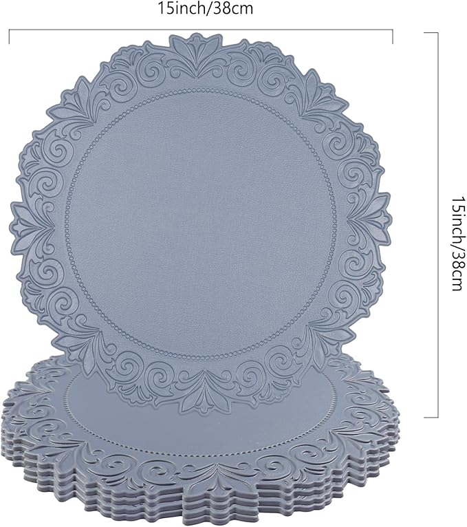 Noctiflorous Round Faux Leather 15 Inch Placemats Set of 4 Waterproof Wipeable Heat Resistant Tablemat for Dining Table Kitchen Non Slip Washable Oilproof Table Place Mat for Indoor Outdoor(Blue, 4)