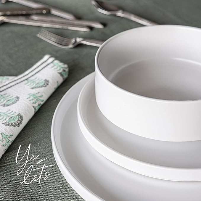 over&back Stackable Cereal Bowl Set - Stoneware Dishes - Comes with 4 Cereal Bowls - Easy-to-Stack Breakfast Place Settings - 6.2" x 6.2" x 2.2" - 25oz - Semi-Matte White