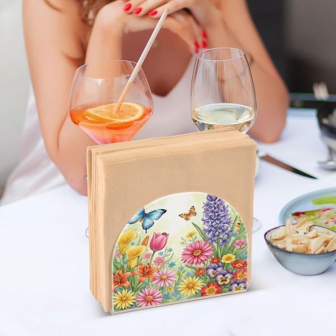 Spring Flowers Floral Napkin Holder for Table Kitchen Decor Acrylic Paper Napkin Holders for Tissue Dining Room Indoor Outdoor Party Holiday Accessories