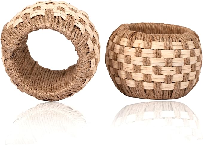 Rattan Napkin Rings Set of 12 – Handmade Napkin Ring Holders for Dining Table, Parties & Family Gatherings, Elegant Tabletop Décor for Weddings, Dinners & Events