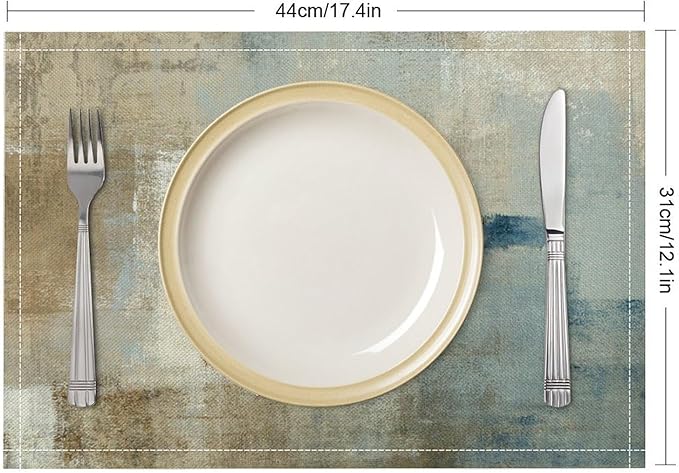 Gradient Placemat Set, Modern Minimal Fashion Abstract Beige Brown Blue Art Oil Painting Brush Strokes Patchwork Pattern Home Decor Linen Table Mats for Dining Room Kitchen Party (17x12in) x4P