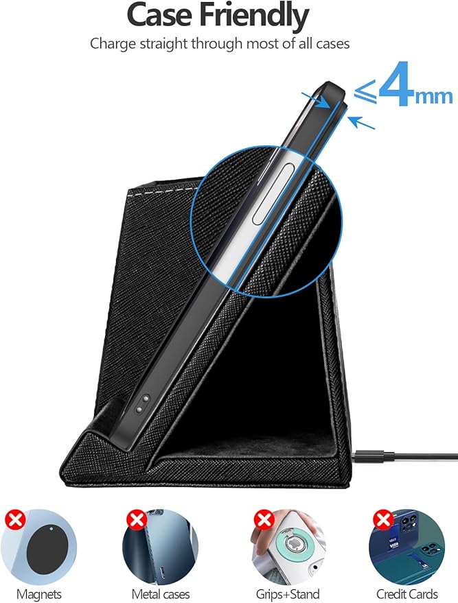 Desk Supplies Organizer, Multi-Functional Pencil Pen Holder with Wireless Charger, Desktop Stationery Organizer, Home Office Supply Storage Box Caddy (Black)