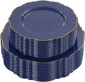 WDF 100pcs Blue Plastic Plates - Baroque Blue&Gold Disposable Plates for Parties/Wedding-50Plastic Dinner Plates 10.25in, 50Salad Plates 7.5in for Party/Birthday/Wedding