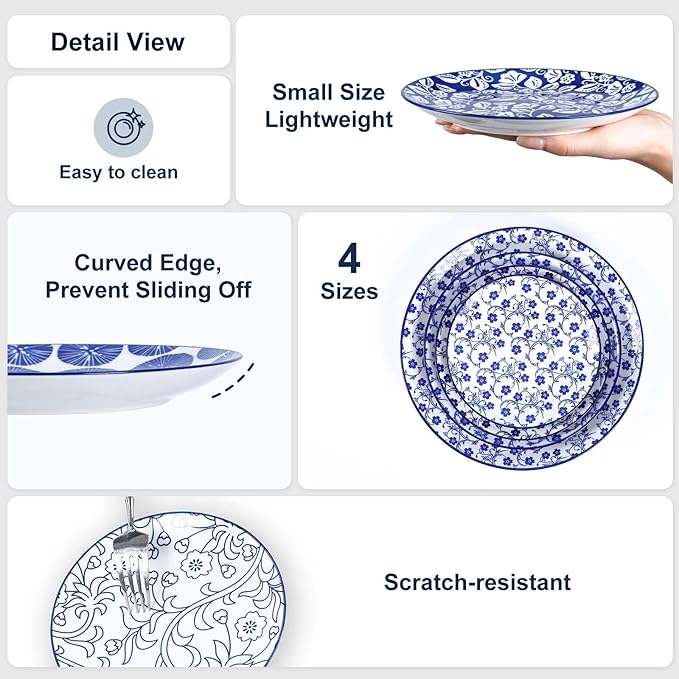 Selamica Ceramic Dessert Plates,7 Inch Small Plates, Appetizer Plates for Kitchen, Set of 6, Microwave Dishwasher Safe, Vintage Blue