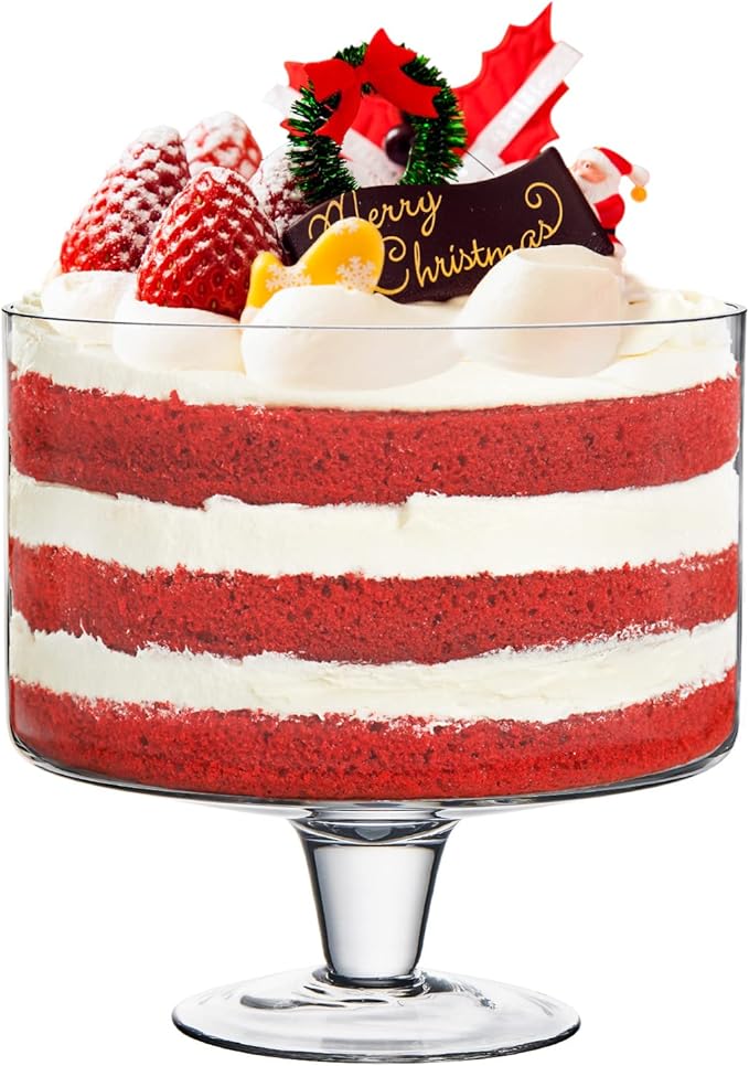 CREATIVELAND Trifle bowl Glass Crystal-Clear Set of 1, 116oz(3.3L), Footed Trifle Bowl with Stand, Trifle dish for decadent dessert like salad, fruit, ice cream, parfait, pudding, Party Bowl