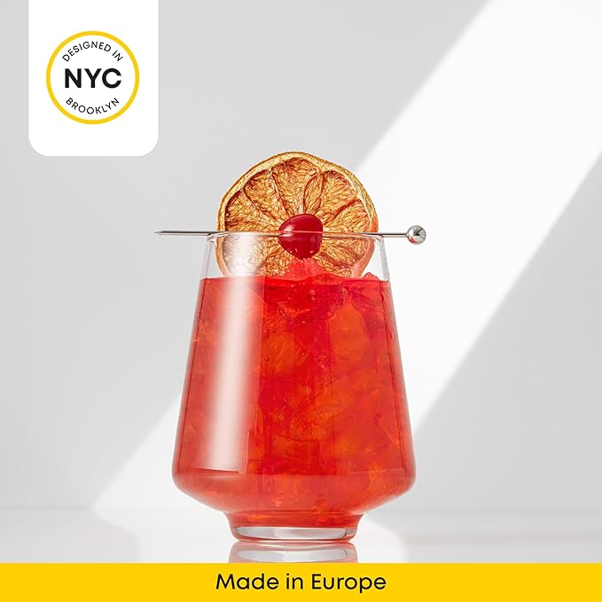 JoyJolt Sidney Stemless Wine Glasses Set of 4 | 19 oz Modern Drinking Glasses | Tapered Bulb Shaped Tumbler Cups for White and Red Wine | Home Bar Glass Set | Premium Crystal Made in Europe