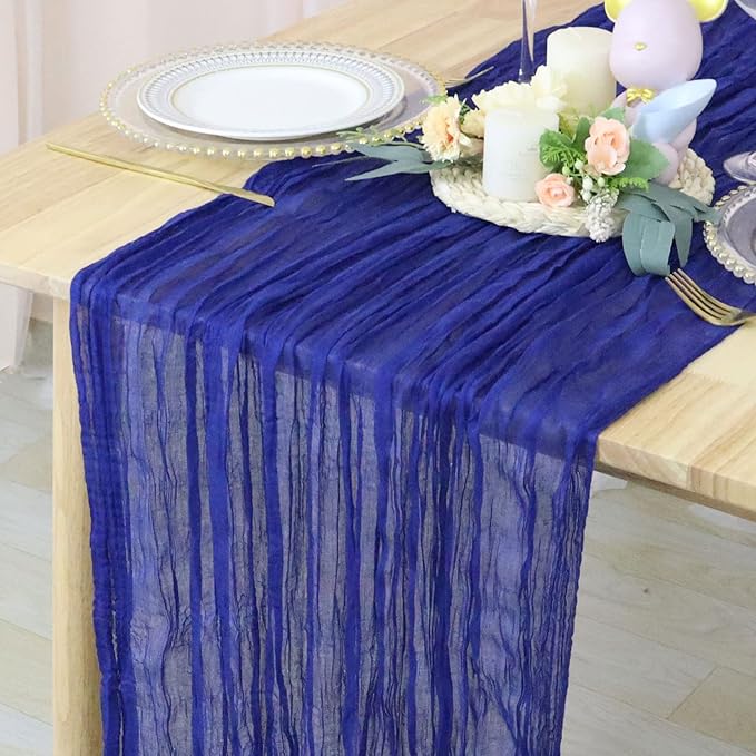 FUHSY Blue Cheesecloth Table Runner 10 Pack 10FT Rustic Gauze Table Runners Wedding Cheese Cloths Boho Table Runner Cheesecloth Fabric Royal Blue Cheesecloth Runners Bulk for Dinner Party Decor