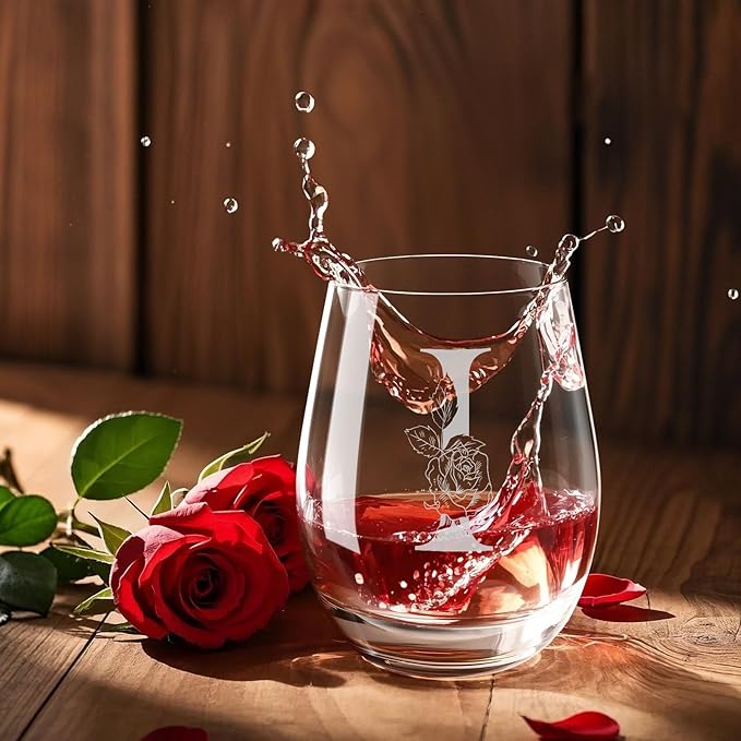 Valentines Day Gifts for Her, Gifts for Women Her Friend Mom Grandma Wife Sister Bridesmaid Nurse, Birthday Galentines Mothers Day Christmas, Personalized Initial Customized Wine Glasses 18OZ(I)