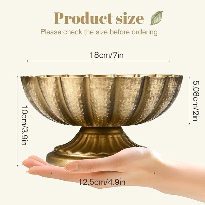 Set of 4, 7'' Wide 3.94'' High Distressed Gold Compote Pedestal Vases, Vintage Antique Urn Gold Flower vases for Centerpieces, Metal Compote Bowl Vase for Wedding Centerpieces