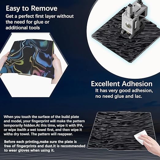 JUUPINE 257x257mm Water Ripples+Silk Textured Build Plate for Bambu Lab A1/X1/X1C/X1E/P1P/P1S/P2S/A1, Smooth Flexible Spring Steel Plate Effect Sheet for Bambu Lab 3D Printers.