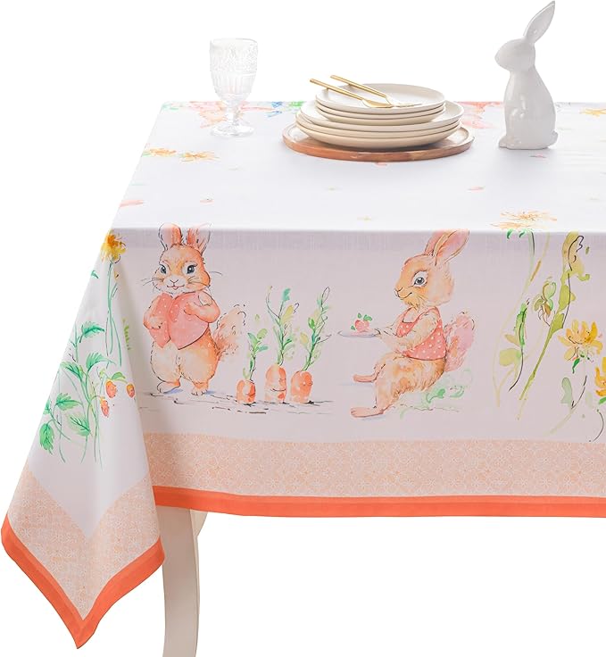 Maison d' Hermine Table Cloth Rectangle Table 100% Cotton 70 x 90 Inches Tablecloth Reusable Decorative for Dining Room Farmhouse Home Valentines Day Decorations Spring Summer - Bunny Party