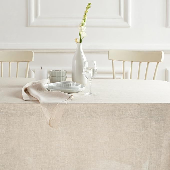 Solino Home Linen Tablecloth for Rectangle Tables 70 x 90 Inch - 100% Pure Linen Flax Table Cloth - Sonoma, Machine Washable Cloth Tablecloth for Spring, Easter