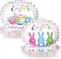 50 Pcs Easter Oval Paper Plates 10" x 12" Large Easter Bunny Egg Plates Heavy Duty Disposable Rabbit Dinner Plate Colorful Plaid Platters for Spring Holiday Baby Shower Birthday Party Supplies Decor