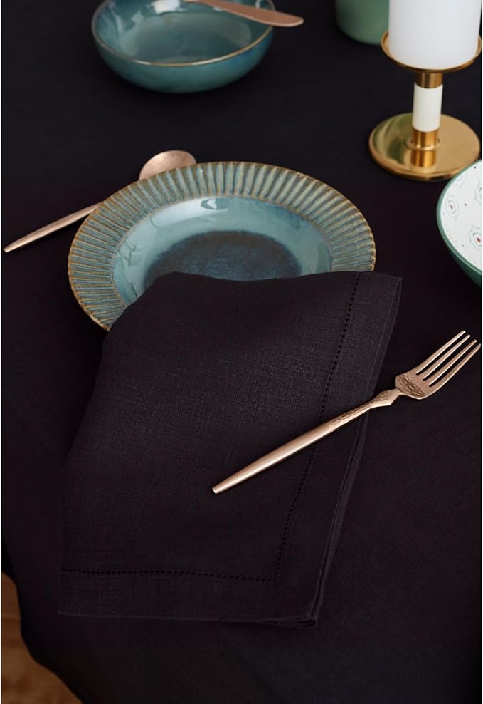 Solino Home Linen Black Tablecloth 70 x 90 Inch - 100% Pure Linen Rectangular Tablecloth - Machine Washable Table Cloth for Winter, Spring - Sonoma