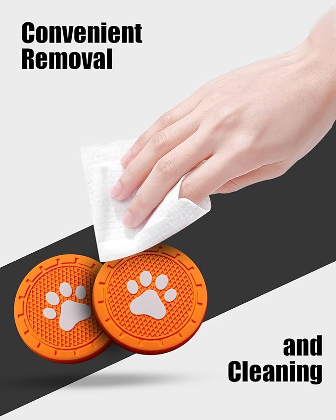 4 Pack Car Cup Coasters, Universal Dog Paw Print Non-Slip Silicone Cup Holder Inserts, Car Interior Accessories, Orange