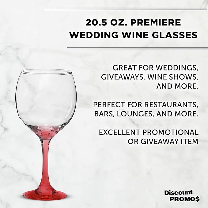 DISCOUNT PROMOS Premiere Wedding Wine Glasses 20.5 oz. Set of 12, Bulk Pack - Restaurant Glassware, Perfect for Red Wine or White Wine - Red