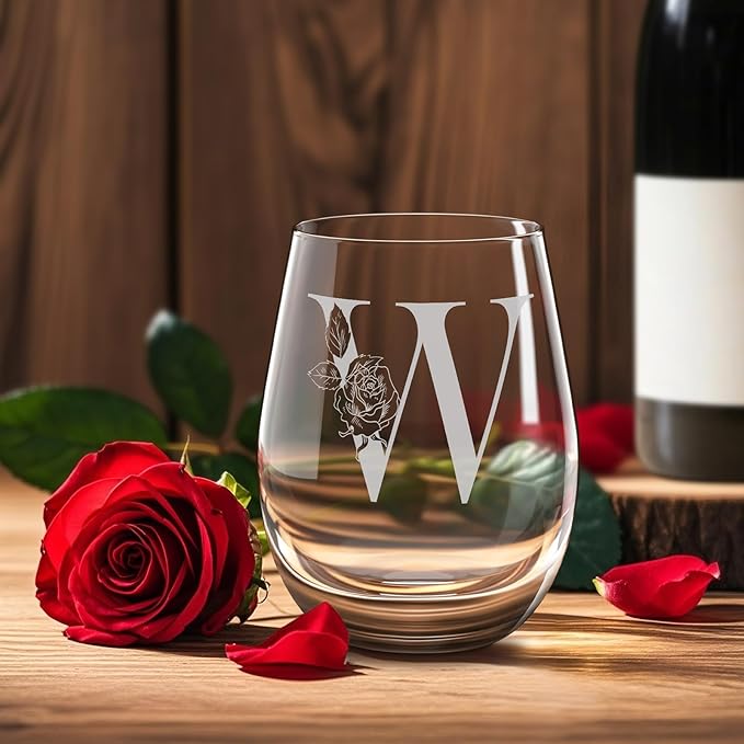 Valentines Day Gifts for Her, Gifts for Women Her Friend Mom Grandma Wife Sister Bridesmaid Nurse, Birthday Galentines Mothers Day Christmas, Personalized Initial Customized Wine Glasses 18OZ(W)