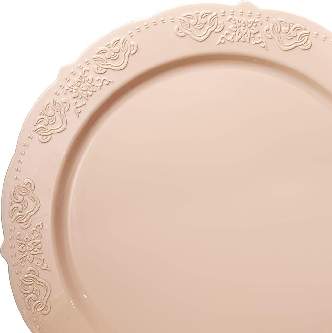 " OCCASIONS " 240 Plates Pack,(120 Guests) Vintage Wedding Party Disposable Plastic Plates Set-120x10.25'' Dinner +120x7.5'' Salad/Dessert Plate (Portofino in Blush/Antique Rose)