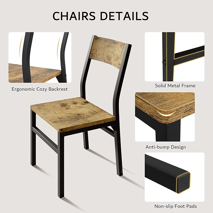 iPormis 7-Piece Dining Table & Chairs Set for 4-6, 63" Extendable Kitchen Table with 6 Chairs, Dining Room Table with MDF Board & Metal Frame, Perfect for Small Space,Easy Assembly, Rustic Brown