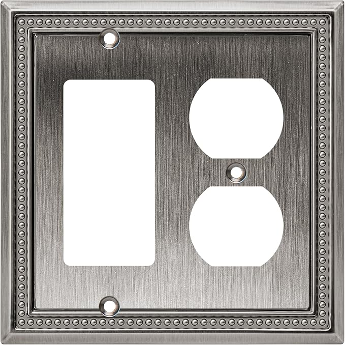 Henne Bery Sunken Pearls Heavy Duty Decorative Wall Plate Switch Plate Outlet Cover (Decorator/Duplex, Heirloom Silver)