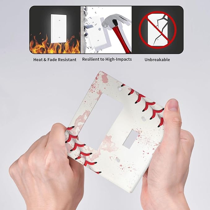 Light Switch Cover Baseball Sports Ball Game 2 Gang Toggle Rocker Combo Socket Cover Wall Plates Decorative Switch Plates and Outlet Covers for Bathroom Bedroom Decor