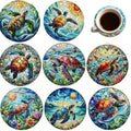 Coasters Set of 8, Wood Coasters for Drinks - Handcrafted Turtle Design Thick Heat-Resistant for Beer, Coffee, Office, Bar, Farmhouse Home Decor, Tabletop Protection, for All Cups