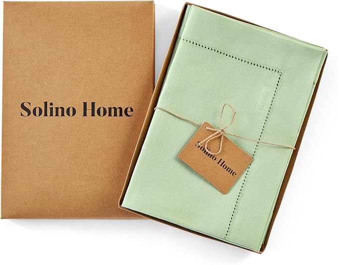 Solino Home Linen Cloth Napkins Set of 4-100% Pure Linen Light Green Dinner Napkins 20 x 20 Inch for Spring, Easter, St Patricks Day - Classic Hemstitch, Handcrafted and Machine Washable