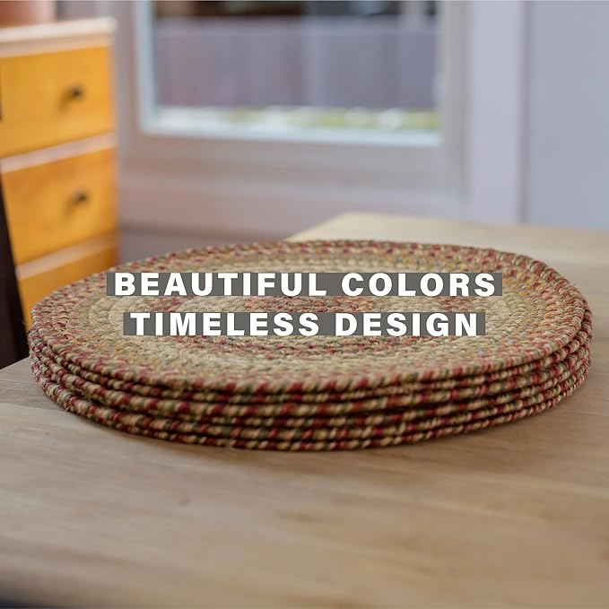 Homespice Harvest Jute Woven Round Placemats Set of 6, 15", Warm Country Decor, Multicolor Table Mats - Vibrant Colors, Durable, Easy to Clean and Protects Furniture