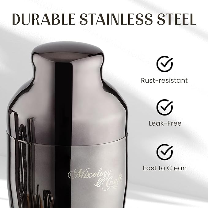 Mixology & Craft Cocktail Shaker Set with Bamboo Stand - Professional 18oz 10-Piece Bartender Kit - Complete Bar Set & Cocktail Mixer Kit for Home (Gunmetal)