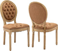 Vintage French Dining Chairs Set of 2, Round Back PU Leather Upholstered Accent Chairs with Nailhead Trim and Solid Wood Frame, Farmhouse Sillas de Comedor for Dining Room & Kitchen, Whiskey Brown