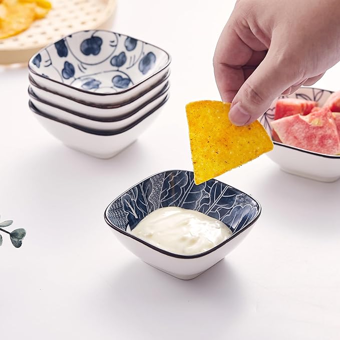 Japanese Style Ceramic Dipping Bowl,3.3'' Small Soy Sauce Dish for Condiments,Blue and White Small Bowl for Ketchup Stackable Side Dish Ramekins- Set of 6 (3.3 inch)