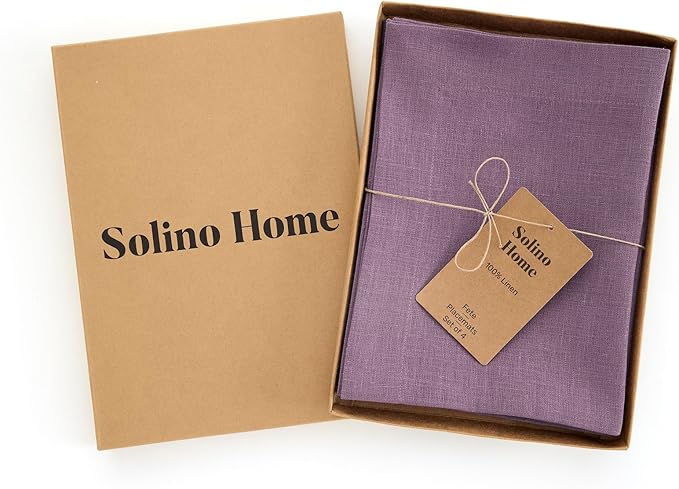 Solino Home Linen Placemats Set of 4 - Mulberry Placemats 14 x 19 Inch - 100% Pure Linen Table Place Mats for Valentines, Spring, Easter - Fete