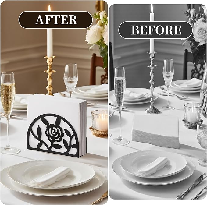 Epicano Napkin Holder for Table,Metal Rose Standing Napkin Holderfor Kitchen Dining Tables & Countertops, Paper Cocktail Napkins Holder Dispenser for Indoor & Outdoor,Unique Table Decor Gifts
