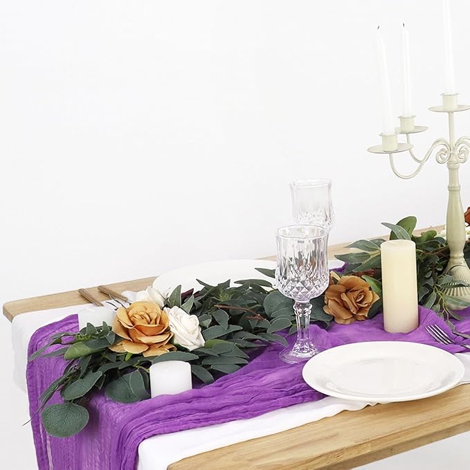 FUHSY 5 Pack 10FT Gazue Cheesecloth Fabric Table Runner Bulk Lilac Rustic Vintage Party Table Runner 36x120 Inch Light Purple Linen Cheese Cloths Table Cloth Romantic Wedding Table Cover Overlay