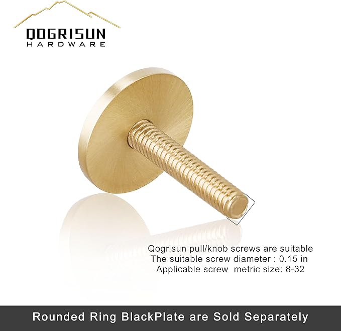 QOGRISUN 10-Pack Solid Brass Cabinet Knobs Back Plates, Rounded Ring Cabinet Pulls BackPlates,1.25-Inch Diameter, Cabinet Hardware, Brushed Brass Finish