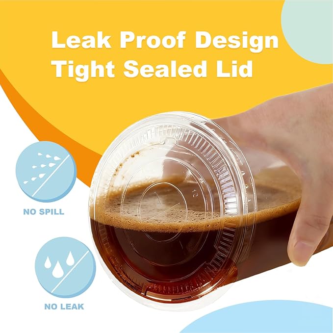 24 oz 100 Pack Disposable Clear Plastic Cups with Lids and Straws, Food Safe Bulk Iced Coffee Cups for Smoothies, Milkshakes and Other Cold Drinks