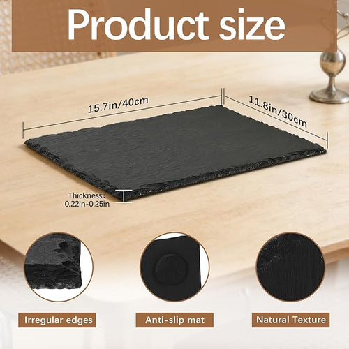 2PCS 16inch*12inch Slate Cheese Board Tray charcuterie Boards Slate placemats,Natural Food Contact Safe Stone,Suitable for Sushi, Party, Gift, Fruit, Meat