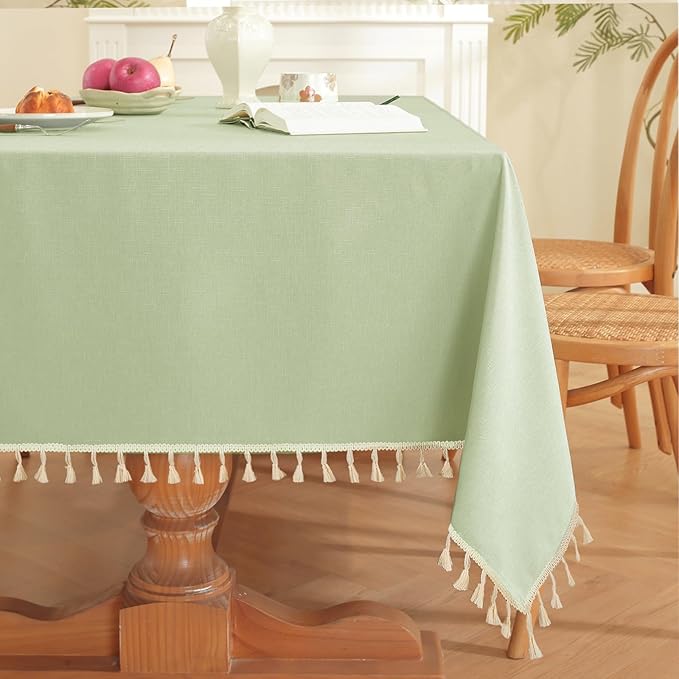 JIALE Spring Tablecloth, Heavy Duty Linen Style Textured Table Cloth Rectangle Tables, Wrinkle-Free Washable Waterproof Table Cover for Kitchen, Dining, Parties, 55"x55", Sage Green