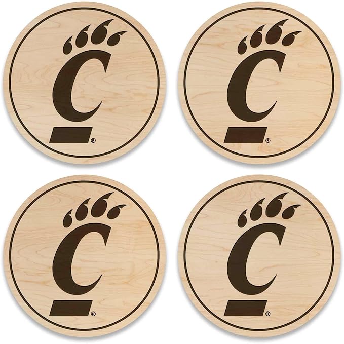 LazerEdge Cincinnati Bearcats Wooden Coaster Set - Maple Wood - Officially Licensed Product - 4-Pack