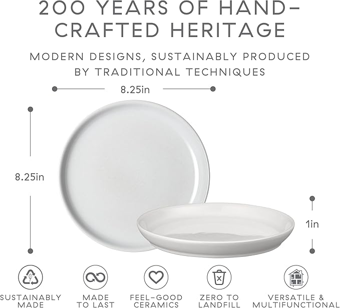 Denby - Elements Stone White Coupe Salad Plates Set of 6 - Dishwasher Microwave Oven Safe - Scratch Chip Resistant Lunch, Appetizer, Dessert Plates - 8.25 Inch Ceramic Stoneware Dinnerware Set