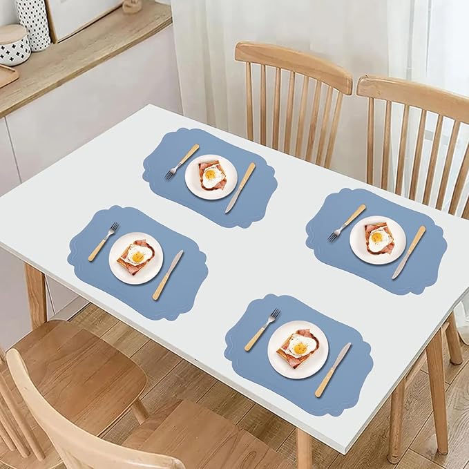 Faux Leather Placemats Set of 6 Waterproof,Blue PU Leather Placemat for Dining Table,Wipeable Eco-Friendly Kitchen Table Mats Heat Resistant Anti Slip Washable,Modern Table Protectors