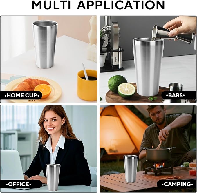 5 Pcs 18.6 oz Small Metal Cup, Double Wall Vacuum Stainless Steel Insulated Cup, Reusable Camping Cups Unbreakable Indoor Outdoor for Party, Home, Office, BBQ, Silver