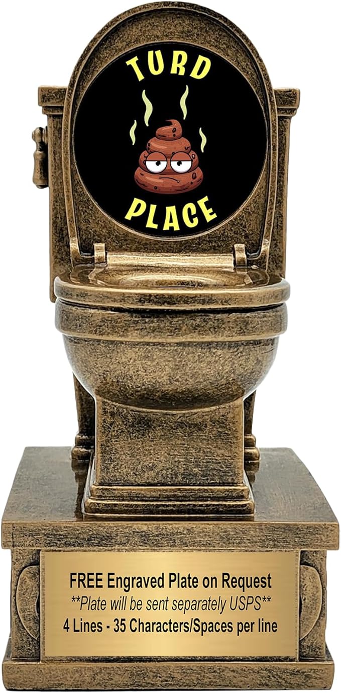Decade Awards Action Pedestal Gold Toilet Bowl Trophy with Optional Inserts - Custom Engraved Plate On Request (7 Inch Tall)
