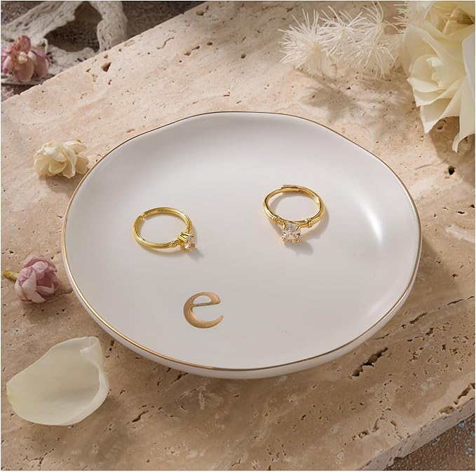 Lolalet Handmade Ceramic Ring Dish Jewelry Tray Plate with Initial, Small Monogram Gift for Her Women Girls Mother, Hostess, Engagement, Bridal Shower, Maid of Honor, Bridesmaid, Birthday, Christmas