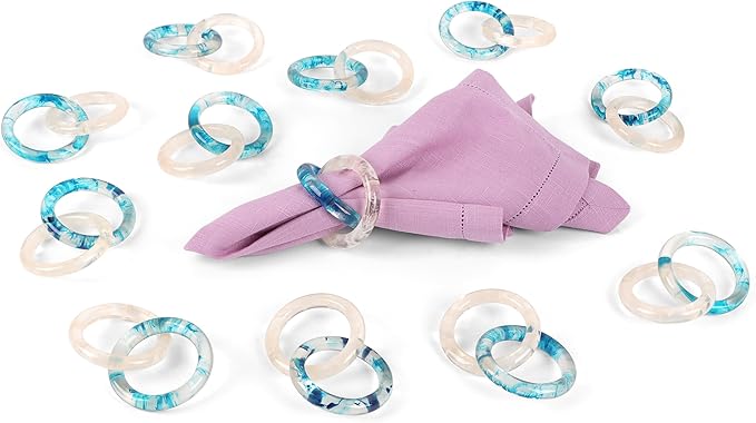 CLEENTABLE Epoxy Resin Napkin Ring - Set of 8 Interlocked Handmade Farmhouse Table Decor for Dining, Weddings, Holidays - Durable Elegant Napkin Holders for Special Occasion Blue Opaque