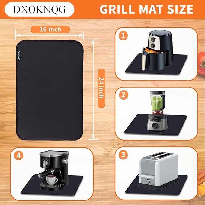 Heat Resistant Appliance Mat, Black, Non-Slip Kitchen Counter Protector, Large Size for Coffee Maker, Blender, Air Fryer (1, 16 * 24)
