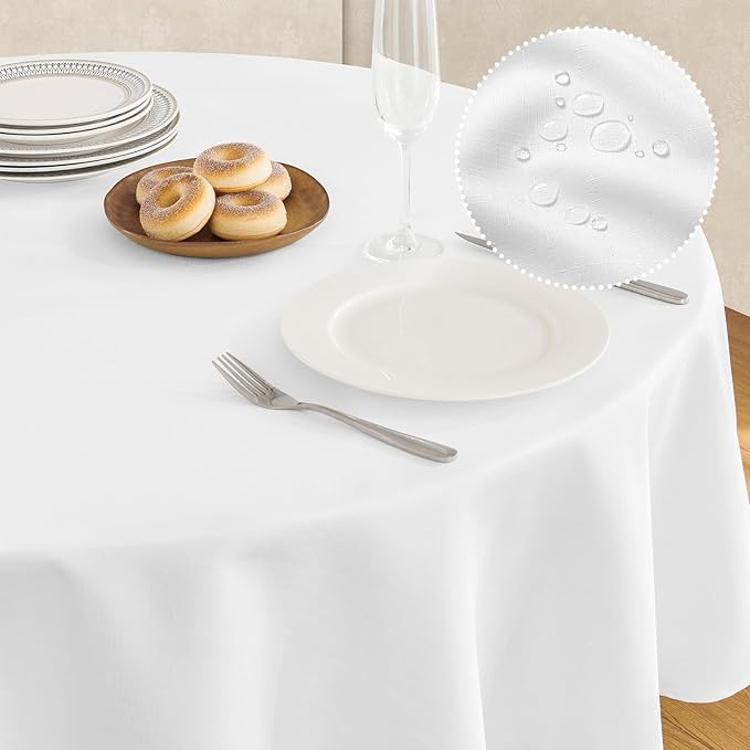 Tablecloth Linen Textured Waterproof & Stain Resistant Table Cloth Wrinkle Free Decorative Fabric Farmhouse Table Cover for Dining/Party/Buffet/Wedding, 60 x 60 Inch, White